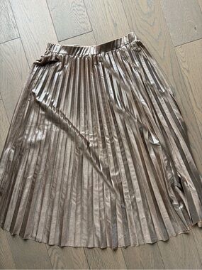 Metallic Pleated Midi Skirt - Champagne